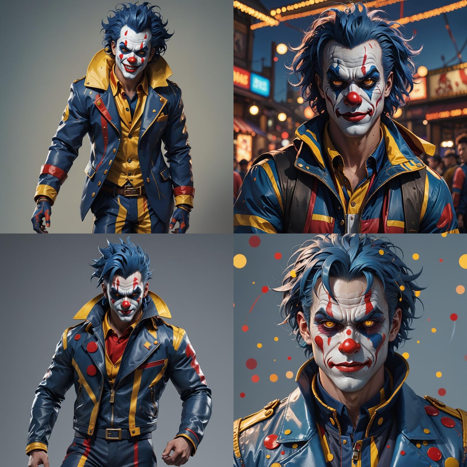 Muscular Clown with Anime-Inspired Makeup, 3D Render