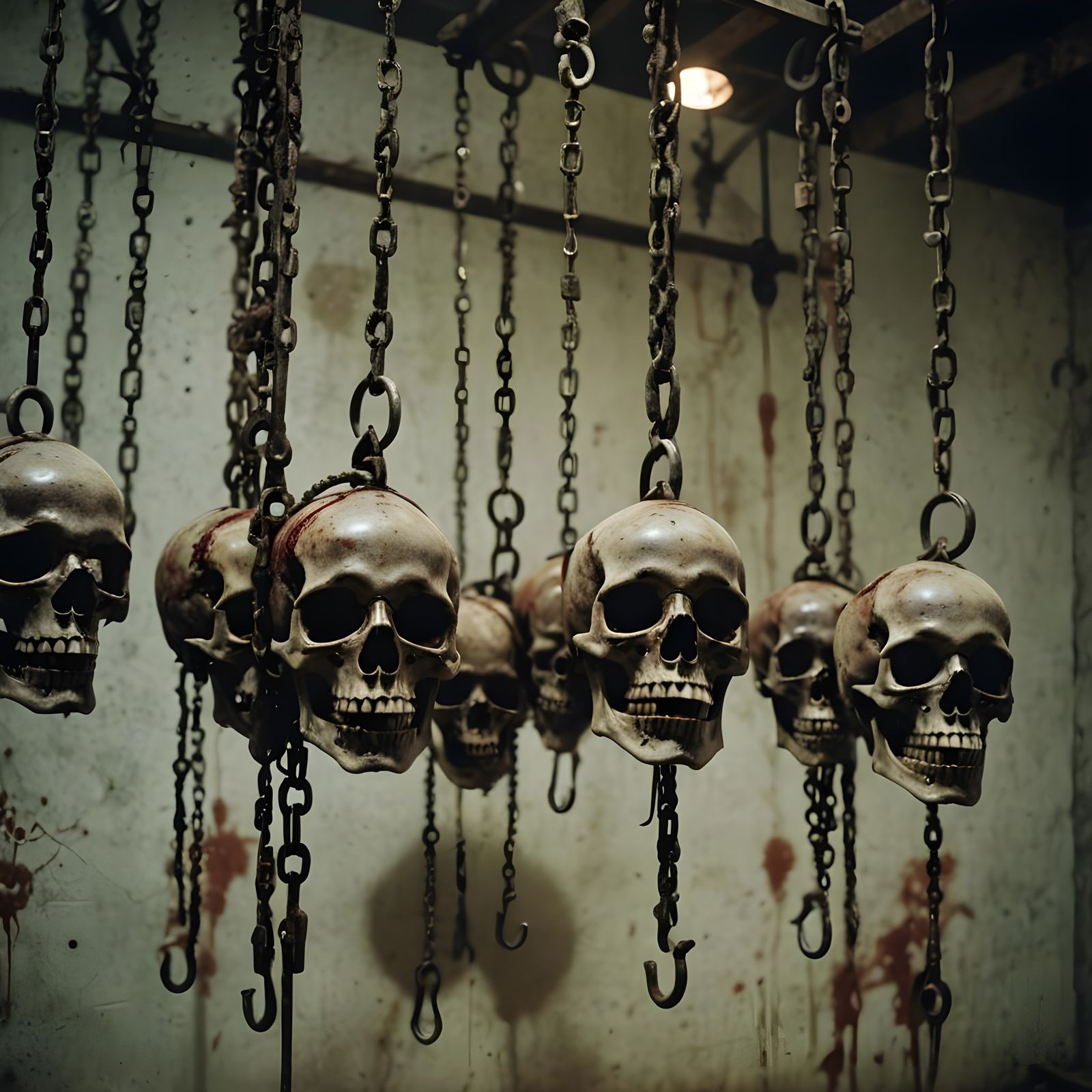 Gruesome Skeletons Hanging in Cold Chamber