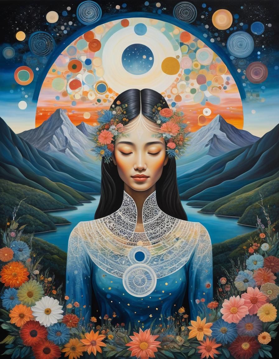 Surreal Woman with Nature Portals Painting