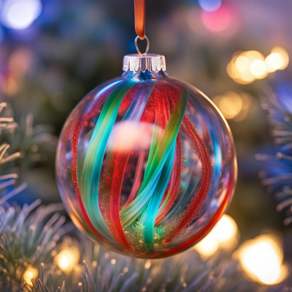Bioluminescent Ribbons Inside Crystal Christmas Ornament