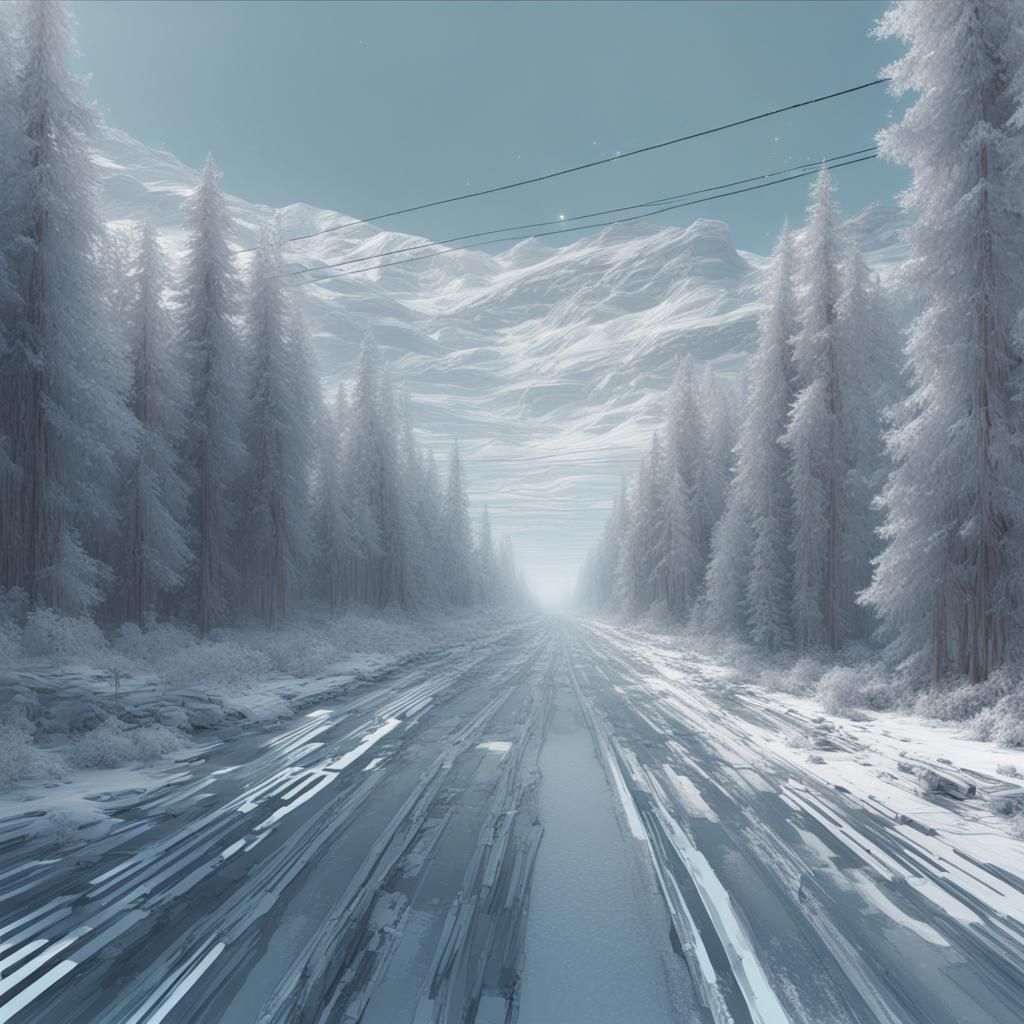 Glitchcore Winter Snow Scene with Tracer Lines