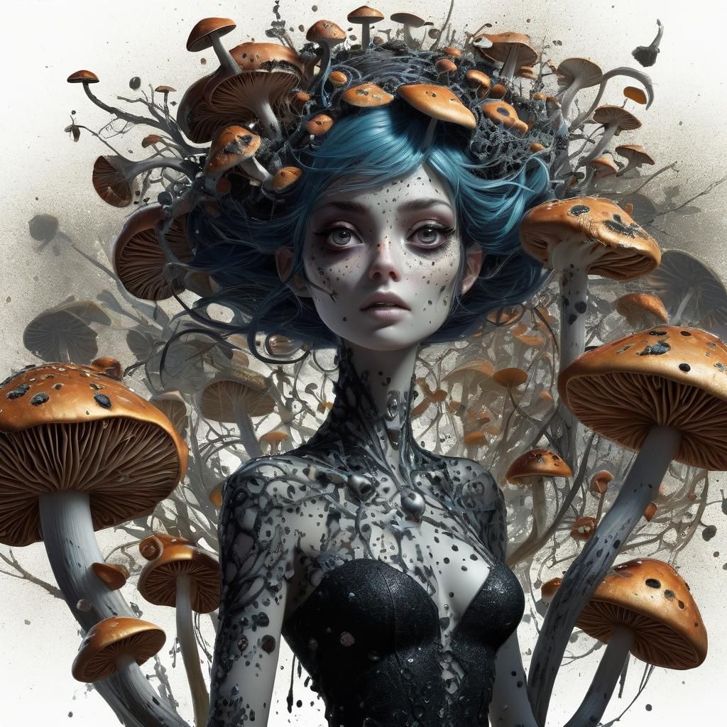 Cute Fungi Girl in Shimmering Wonderland