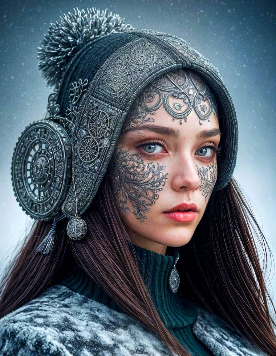 Surreal Portrait in Hyperrealistic Winter Wonderland Style