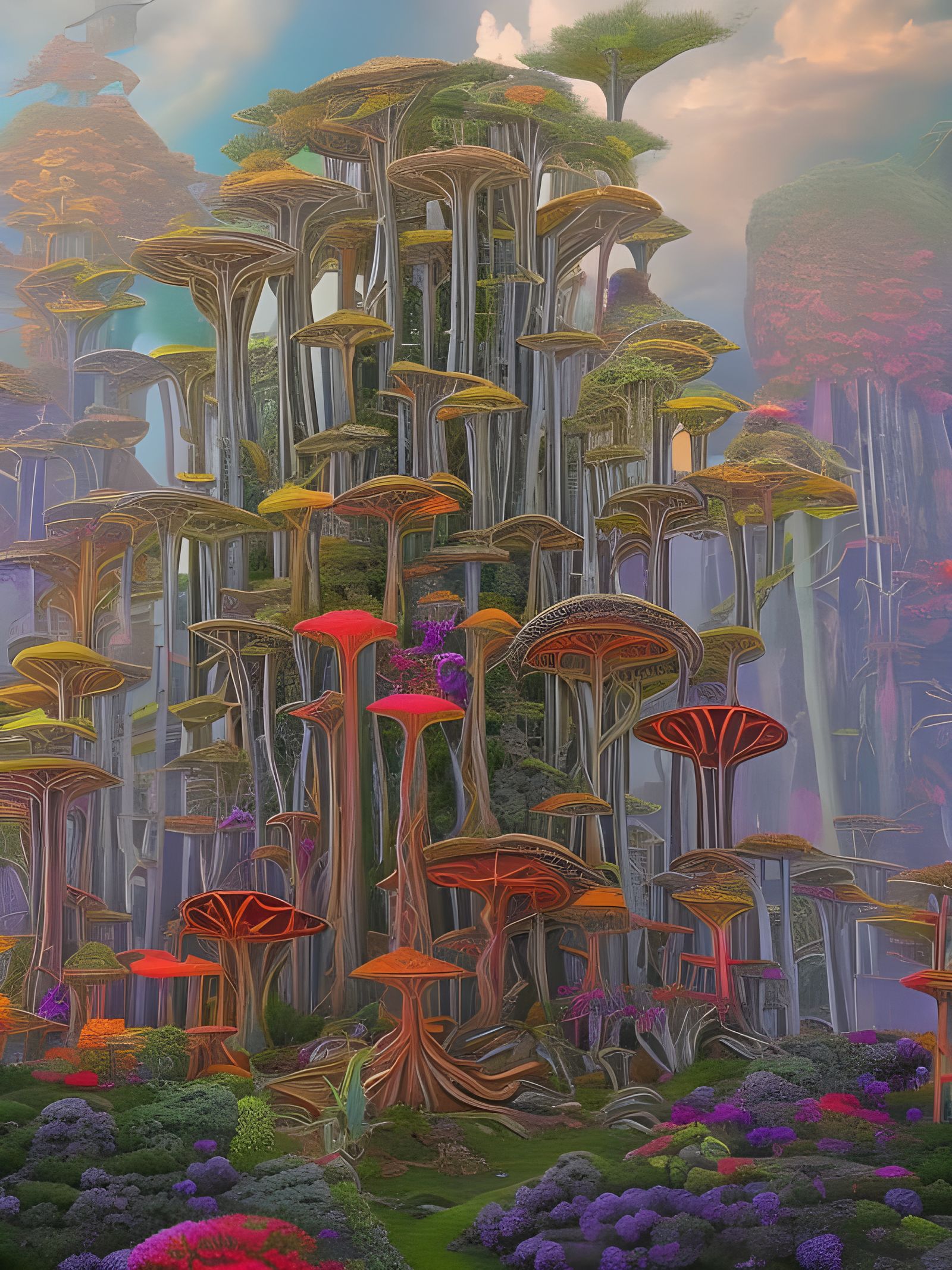 Elven Stronghold in Neon Mushroom Forest