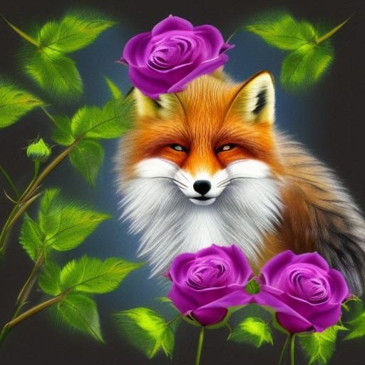 Fox and Rose: A Vivid Wildlife Portrait