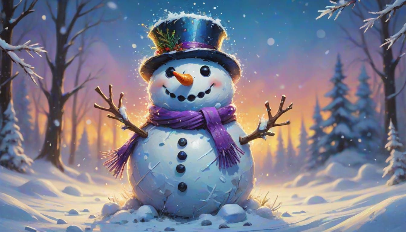 Fantasy Concept Art. Full View. A chibi snowman made of mess...