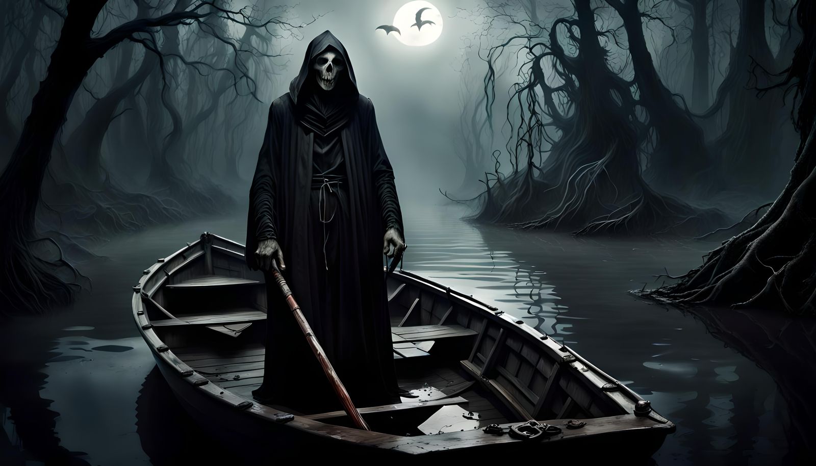 Grim Reaper's Gothic Voyage on Dark Waters