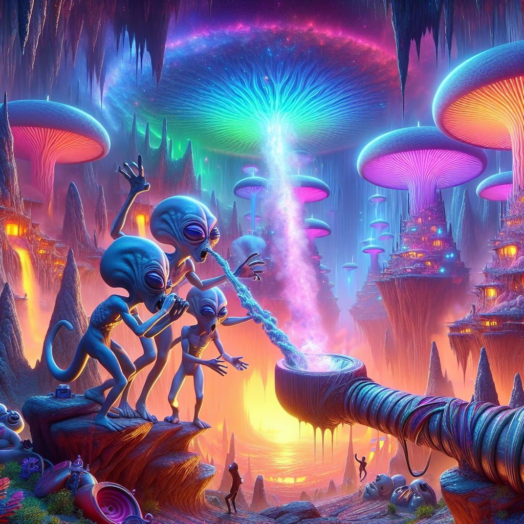 Psychedelic Aliens Smoking DMT in Wonderland