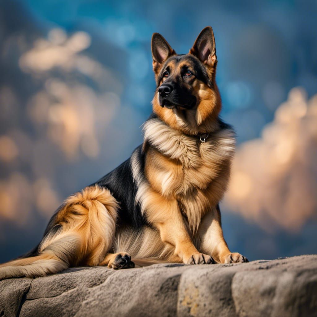 German Shepherd Dog in Ethereal Mountain Scene