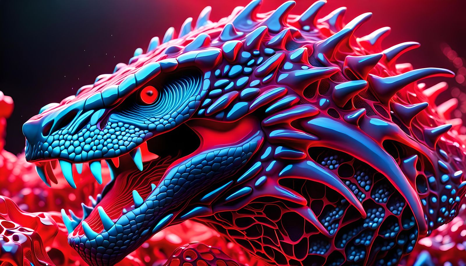 Neon Predator in a 3D Organic Mesh