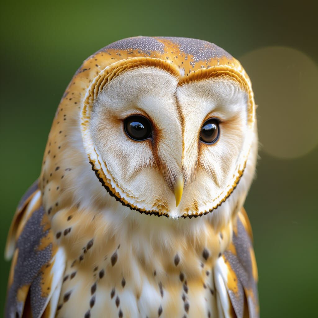 Barn Owl Tilting Head in Bokeh Lighting