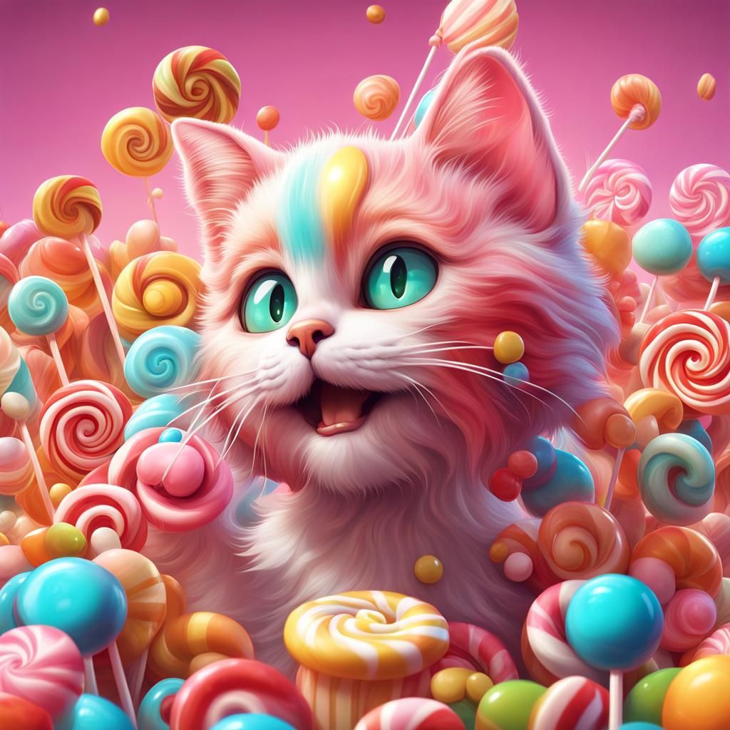 Cute Kitty in Candy Art Style