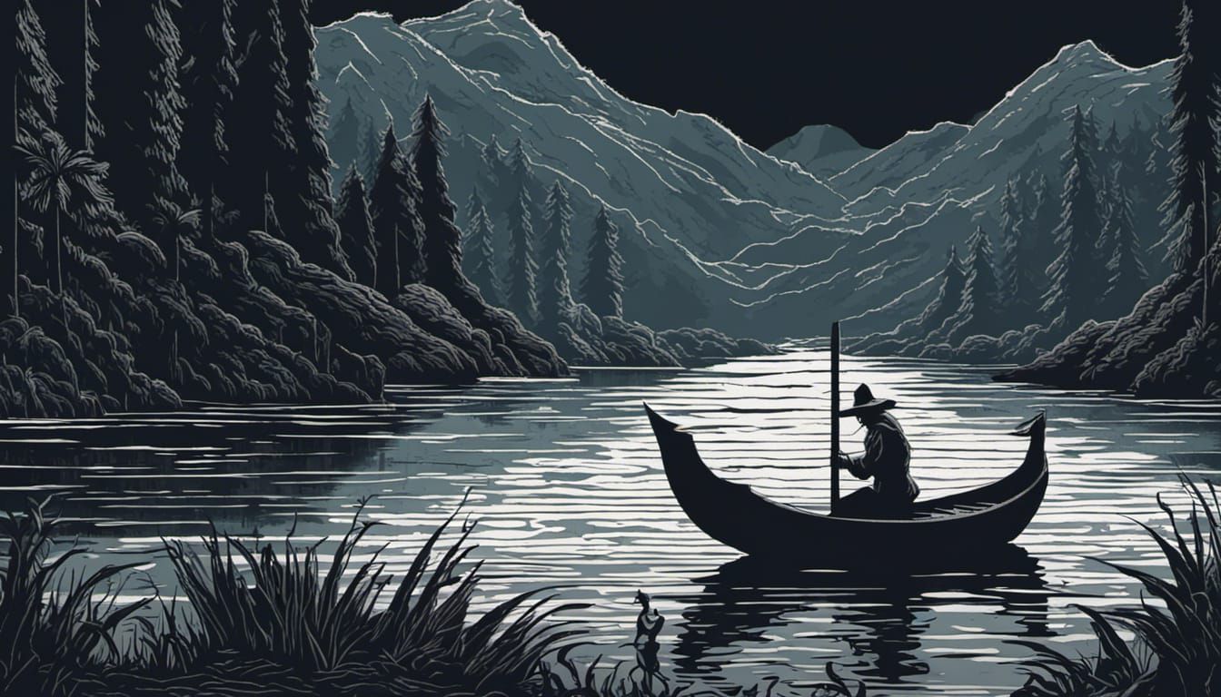 Ferryman Sails River Styx: Graphic Novel Illustration