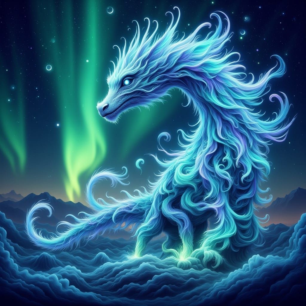 Surreal Aurora Dragon Manifestation in Ethereal Light