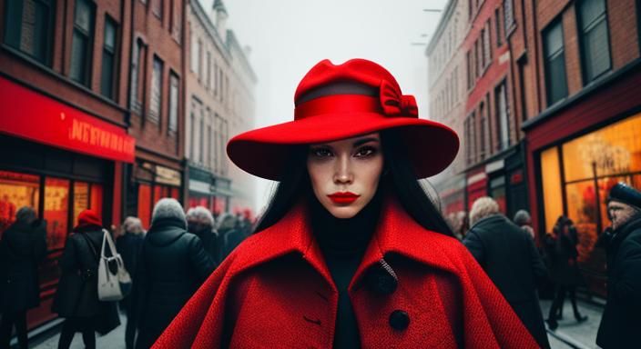 Woman in Red Coat: Comic Book Art Style