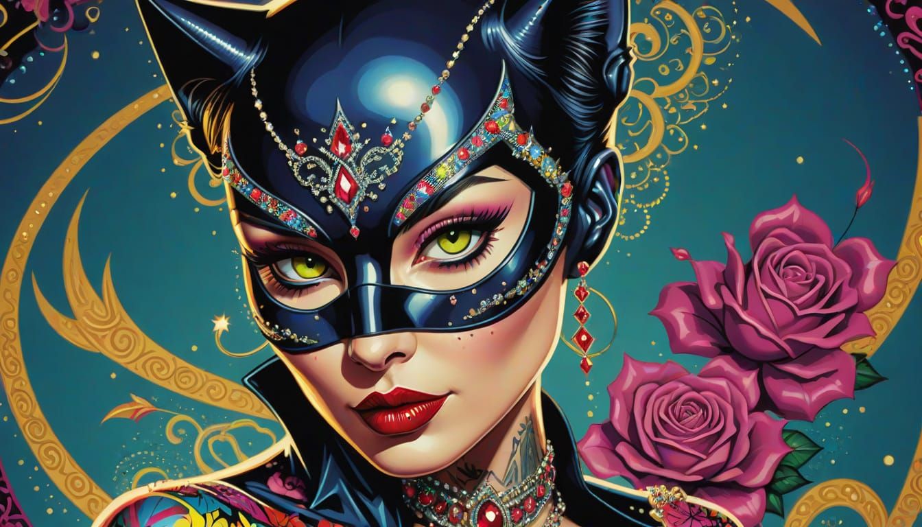 Catwoman in Ed Hardy Style Bejeweled Suit