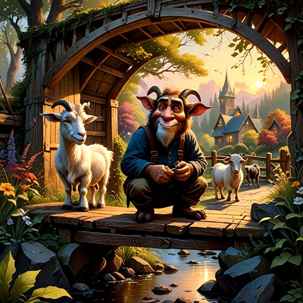 Grungy Troll Under Bridge Storybook Illustration