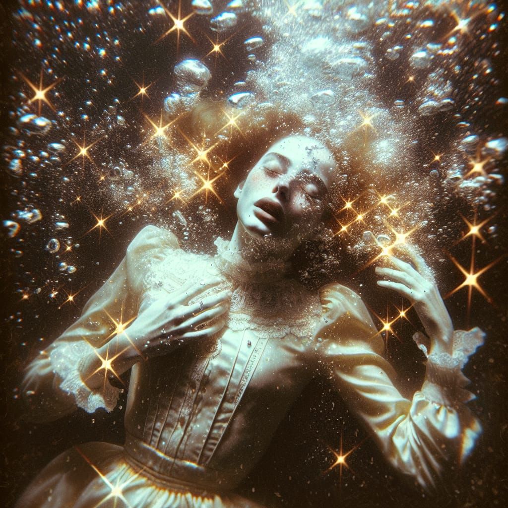 Ophelia's Drowning: A Surreal Underwater Splash Art