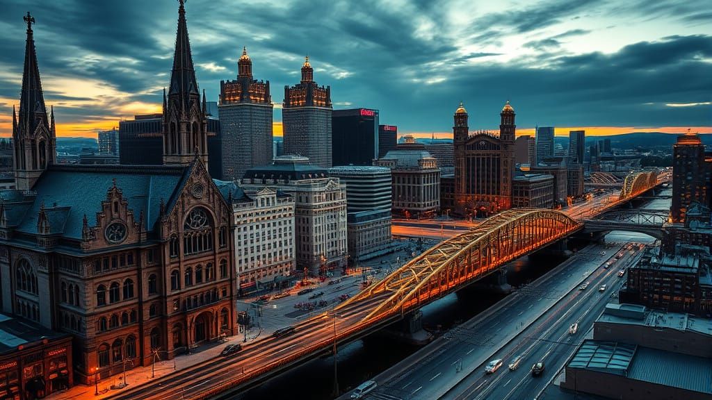 Steel City at Dusk: Pittsburgh's Gothic Revival Architecture