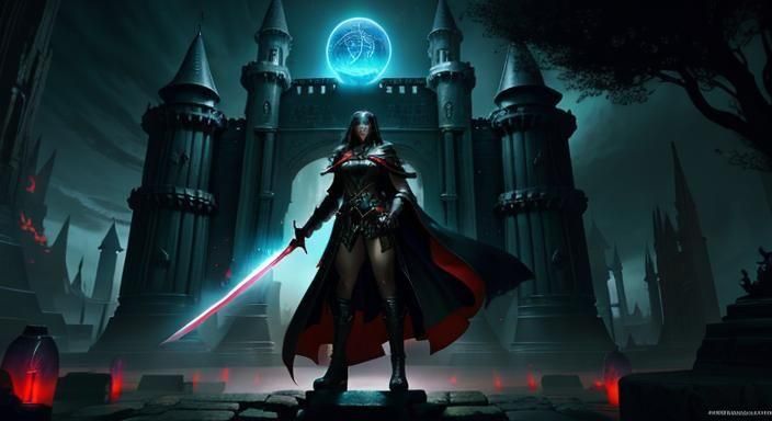 Dark Fantasy Landscape with Magic and Monsters