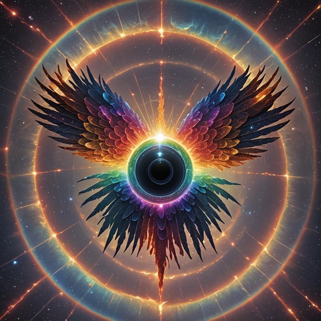 Cosmic Cyclops with Rainbow Flame Wings