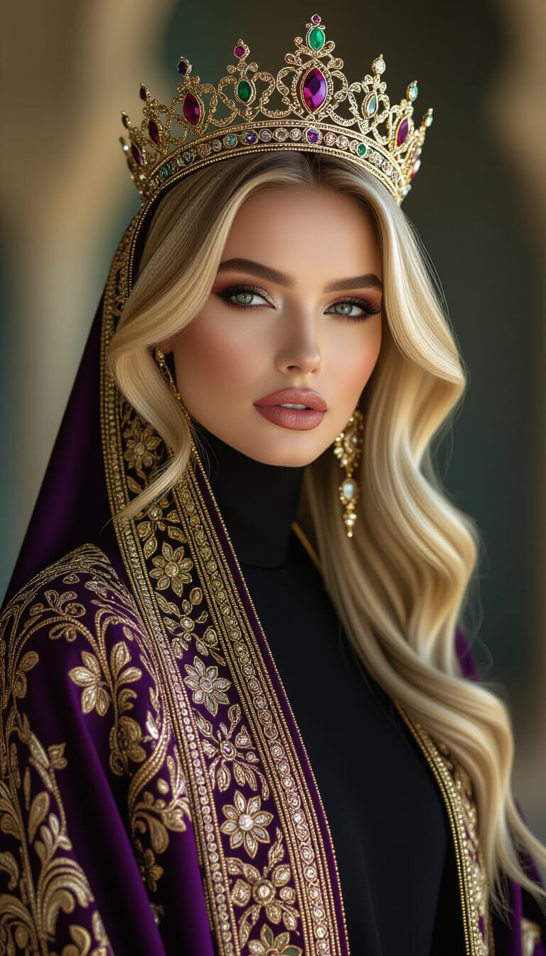 Royal Abaya Fashion: Confident Businesswoman in Opulent Styl...