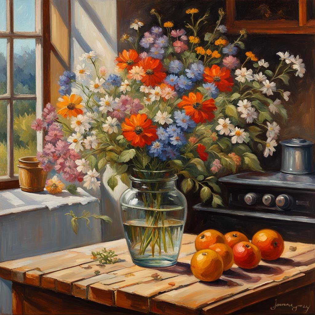 Wildflower Still Life in Oil Painting Style