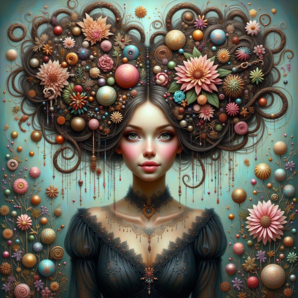 Whimsical Witch with Flower-Shaped Hair Updo