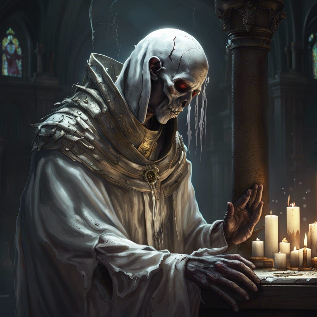 Undead Priest Praying: Dark Fantasy Concept Art