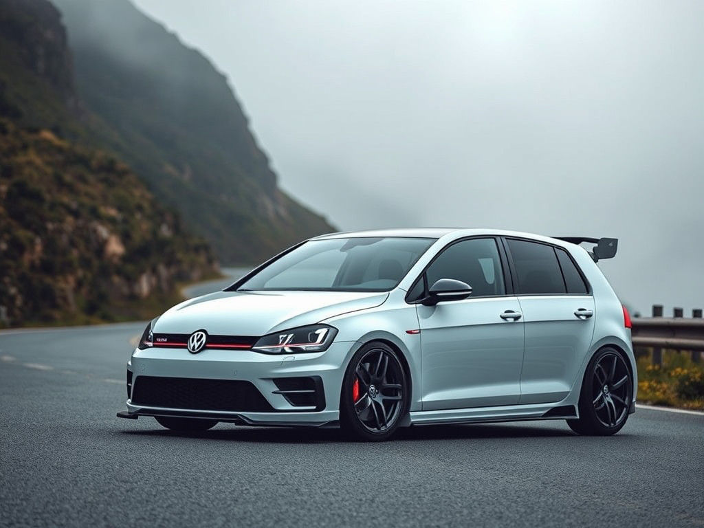 Modified VW Golf on Misty Mountain Road