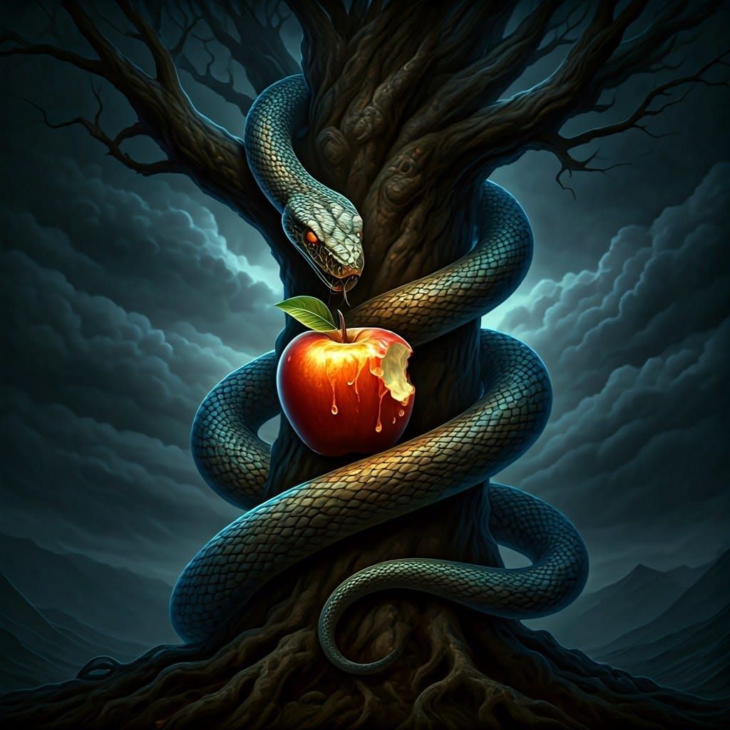 Ethereal Dark Fantasy Painting of Forbidden Apple