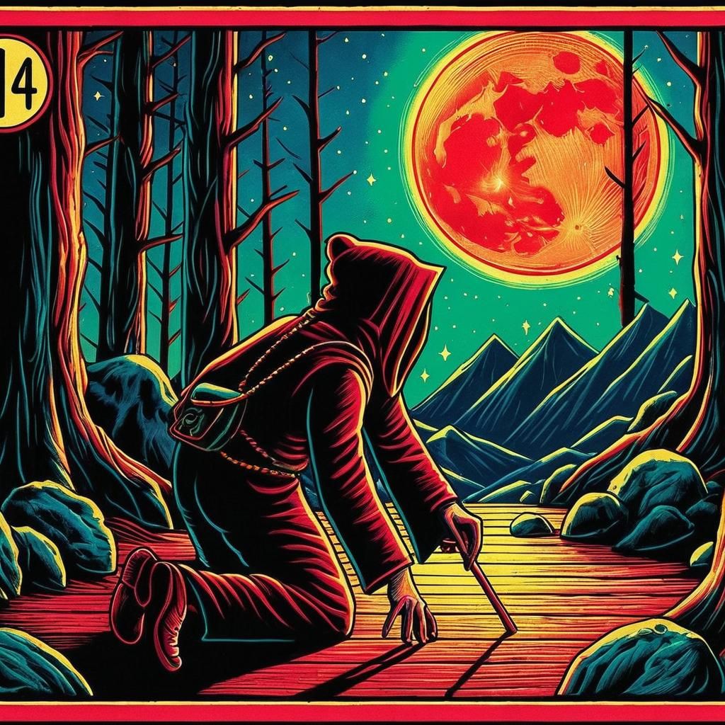 Monk Crawls Under Scarlet Moon: Mexican Folk Art