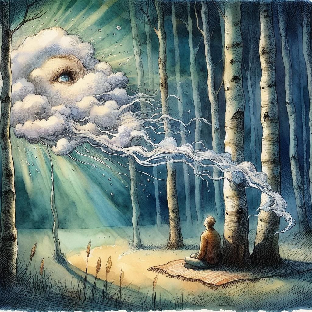 Ethereal Summer Cloud Manifestation in Watercolor