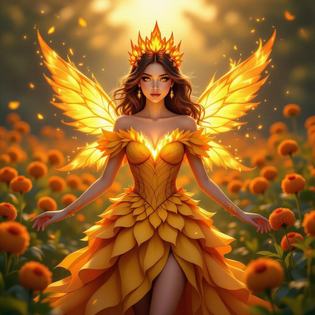 Marigold Flame Princess in a Sunny Meadow