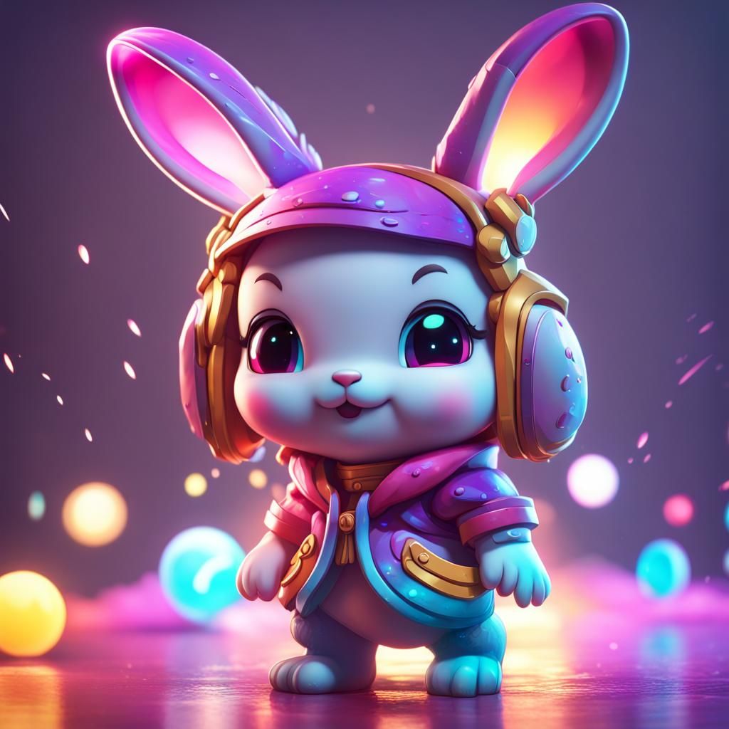 Chibi Bunny Waving: Artgerm Style, Dynamic Lighting
