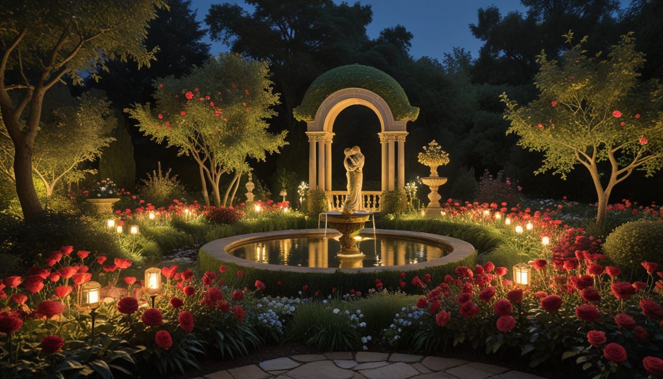 Lovers in Moonlit Garden, Classic Romantic Style