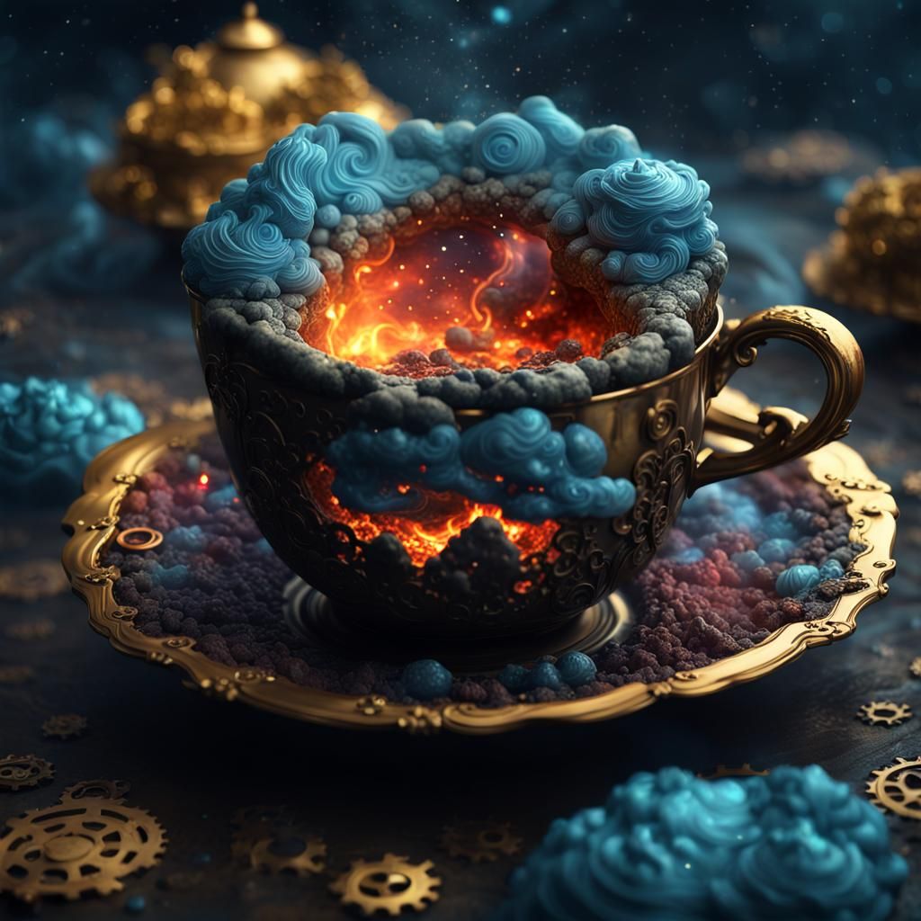 Steampunk Teacup in a Dreamy Nebula