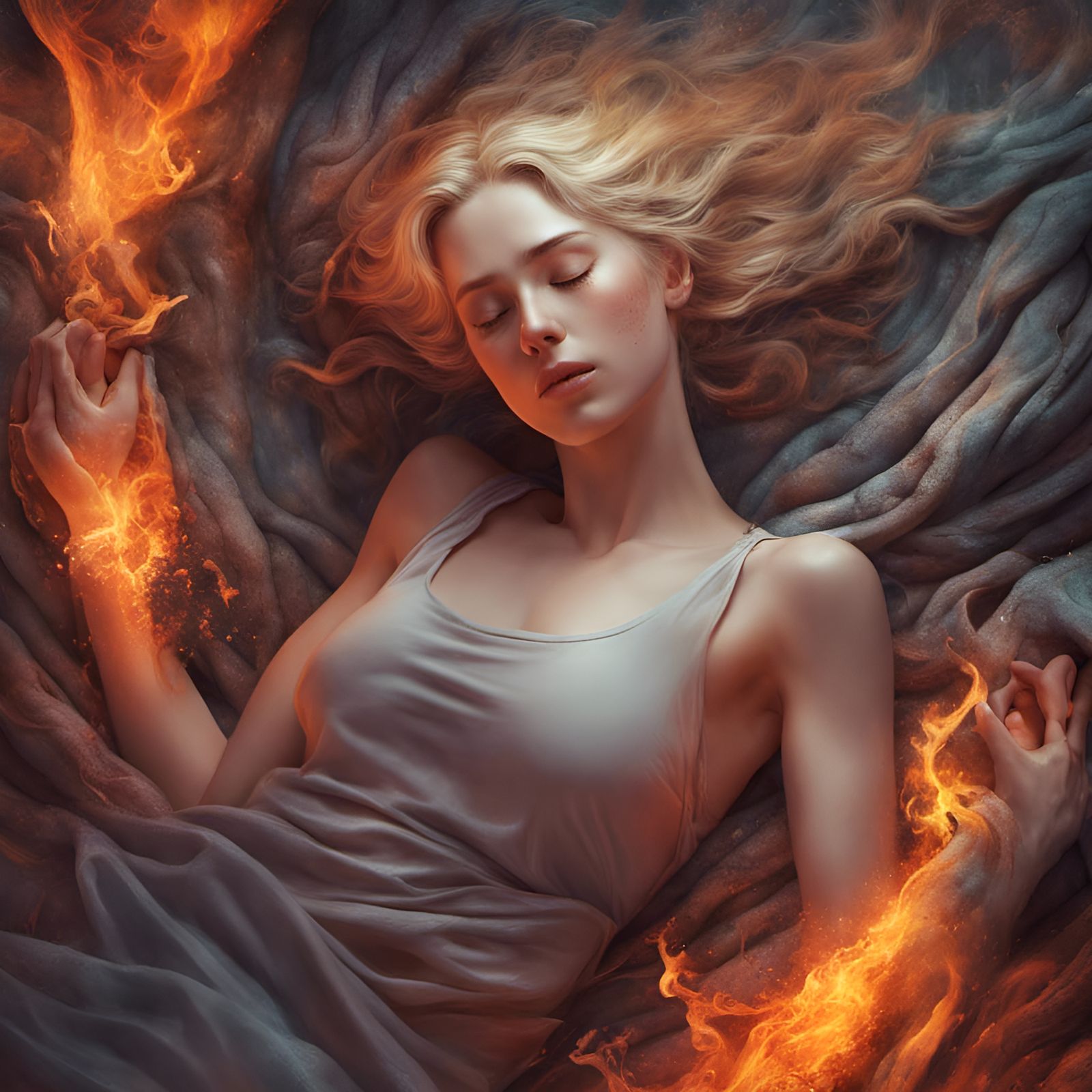 Girl in Fetal Position Expressing Complex Emotions