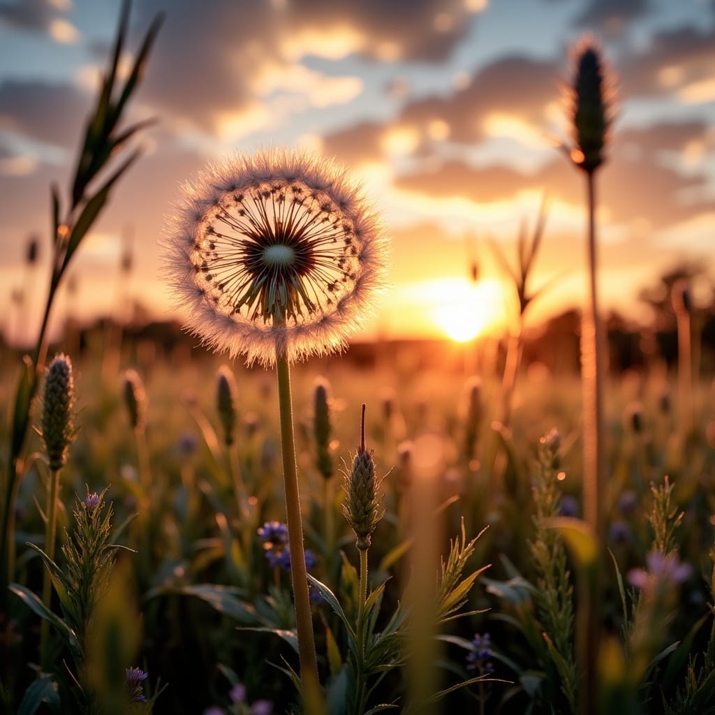 Dandelion Bloom in Sunset Glory