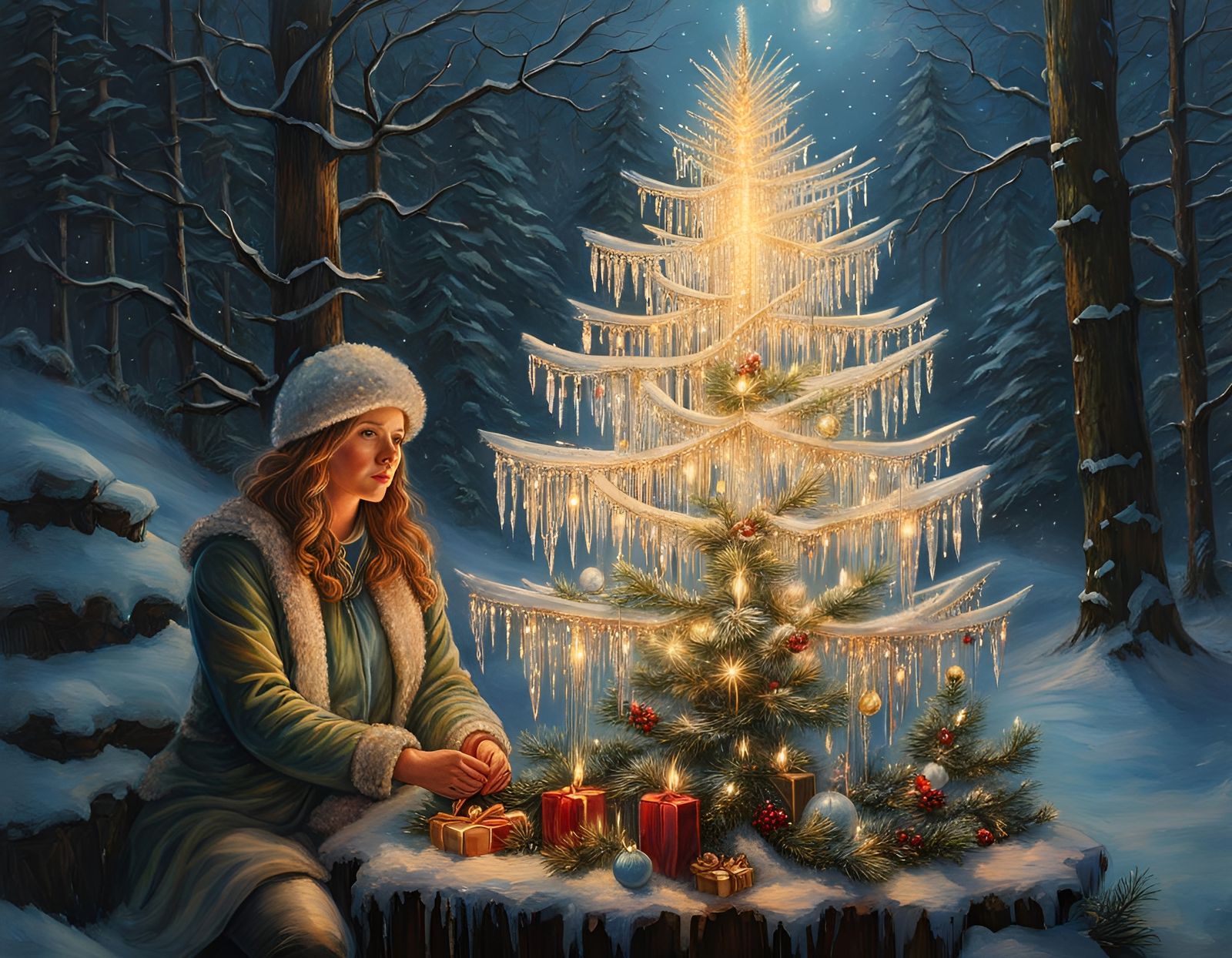 Crystal Christmas Tree in Folk Art Style