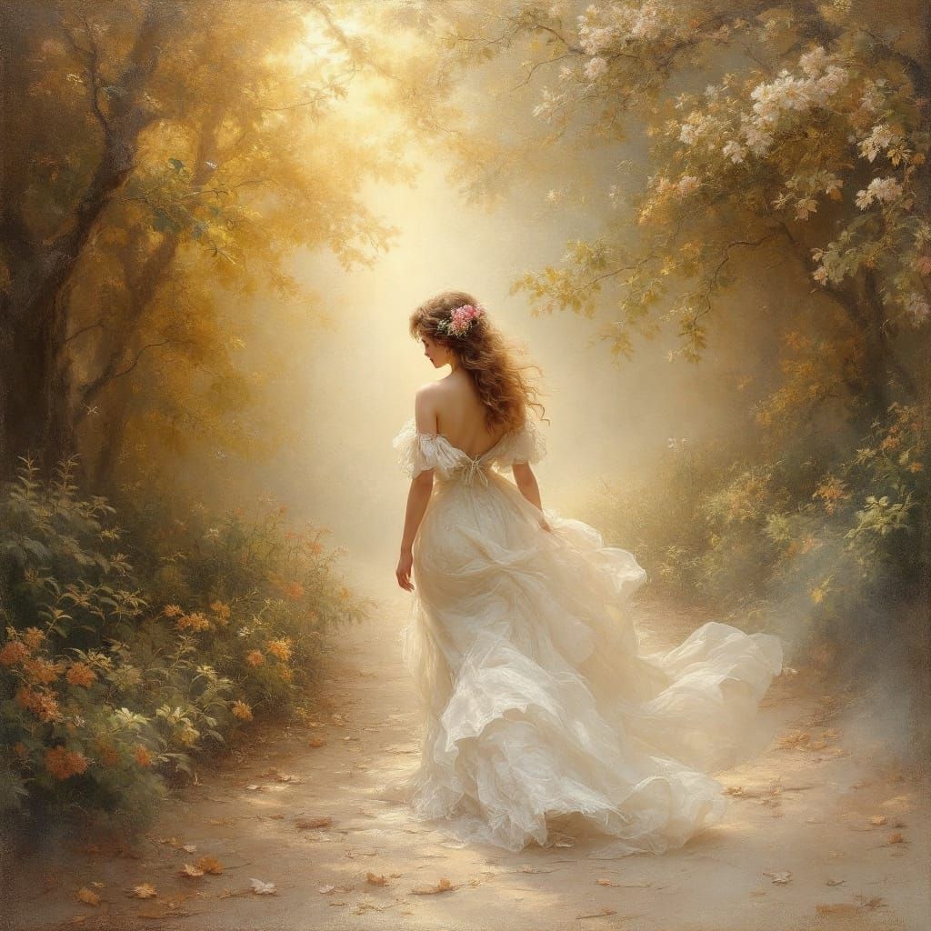 Rococo Street Scene with Ethereal Peach Glow