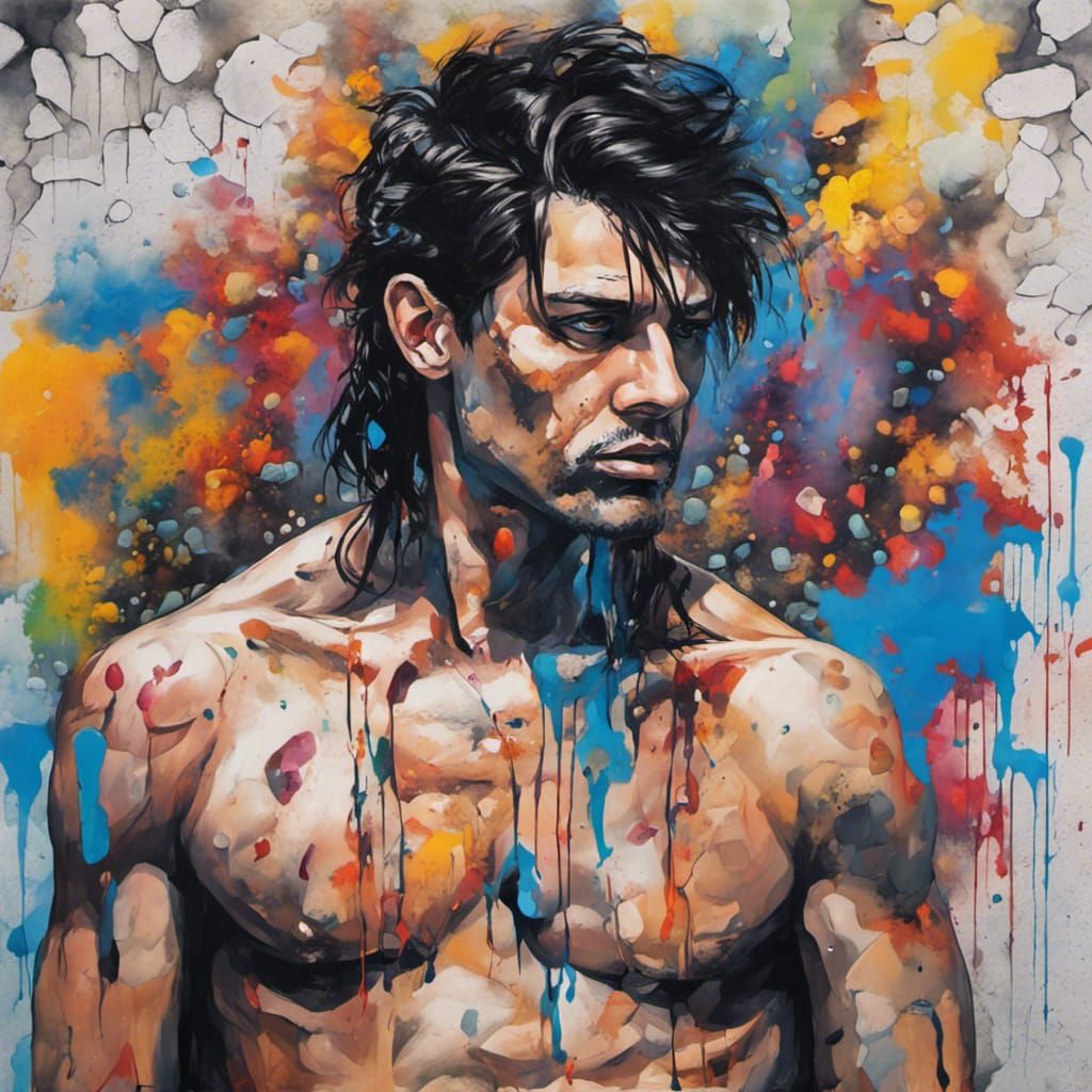 Man with Stones: Graffiti Splash Art