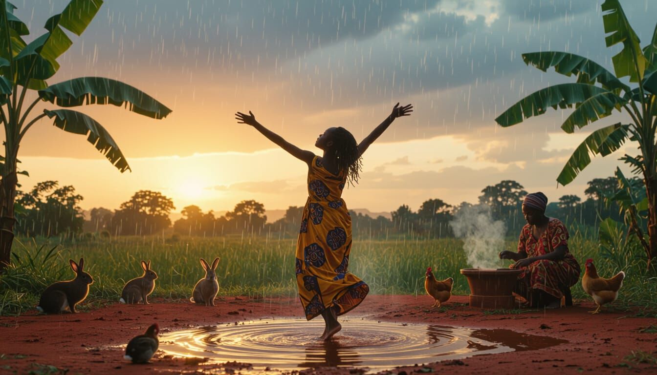 Ethereal Rain Dance in Golden Sunset Light