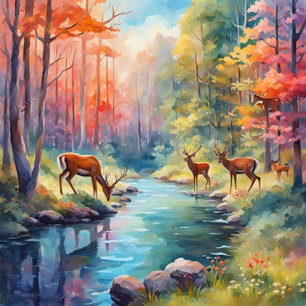 Epic Forest Landscape in Gouache Impressionist Style