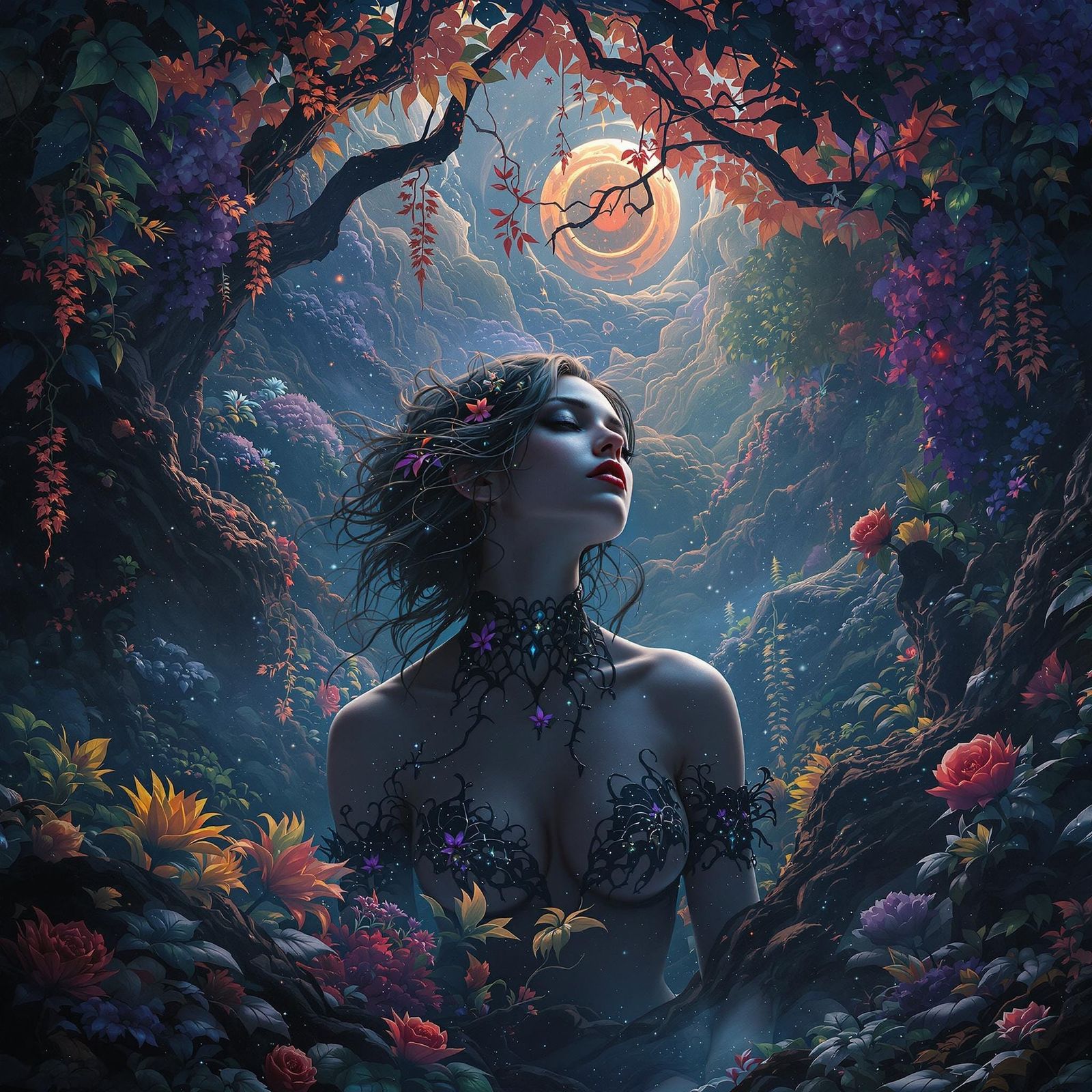 Woman in Enchanting, Dreamlike Landscape