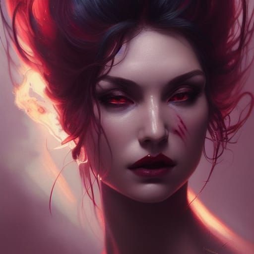 Sensual Devil Woman Portrait in Hellfire