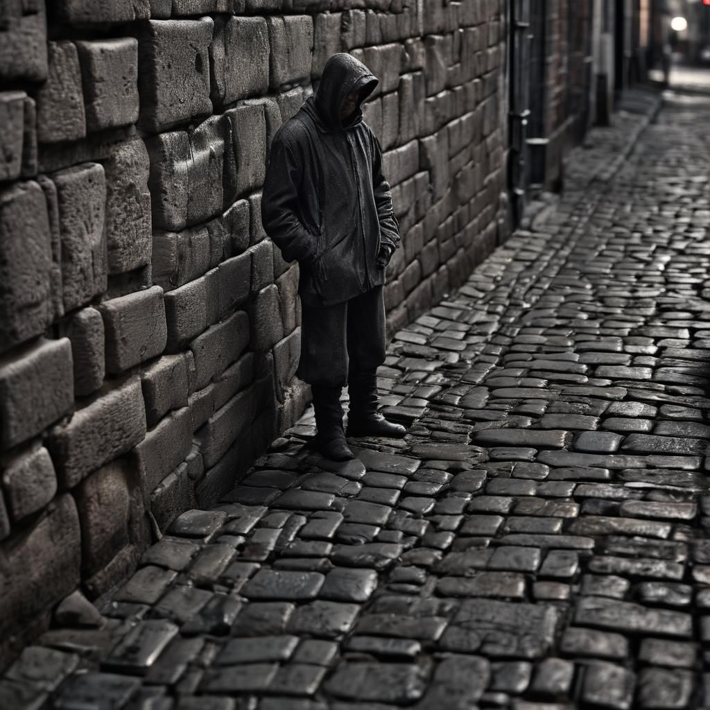 Mysterious Figure in Dimly Lit Alleyway