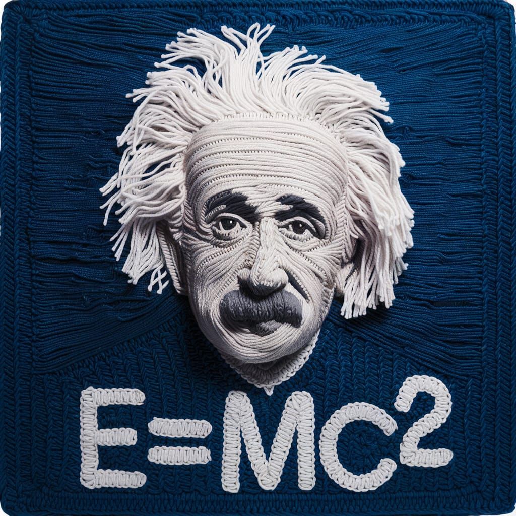 Yarn Sculpture of Albert Einstein with E=MC2