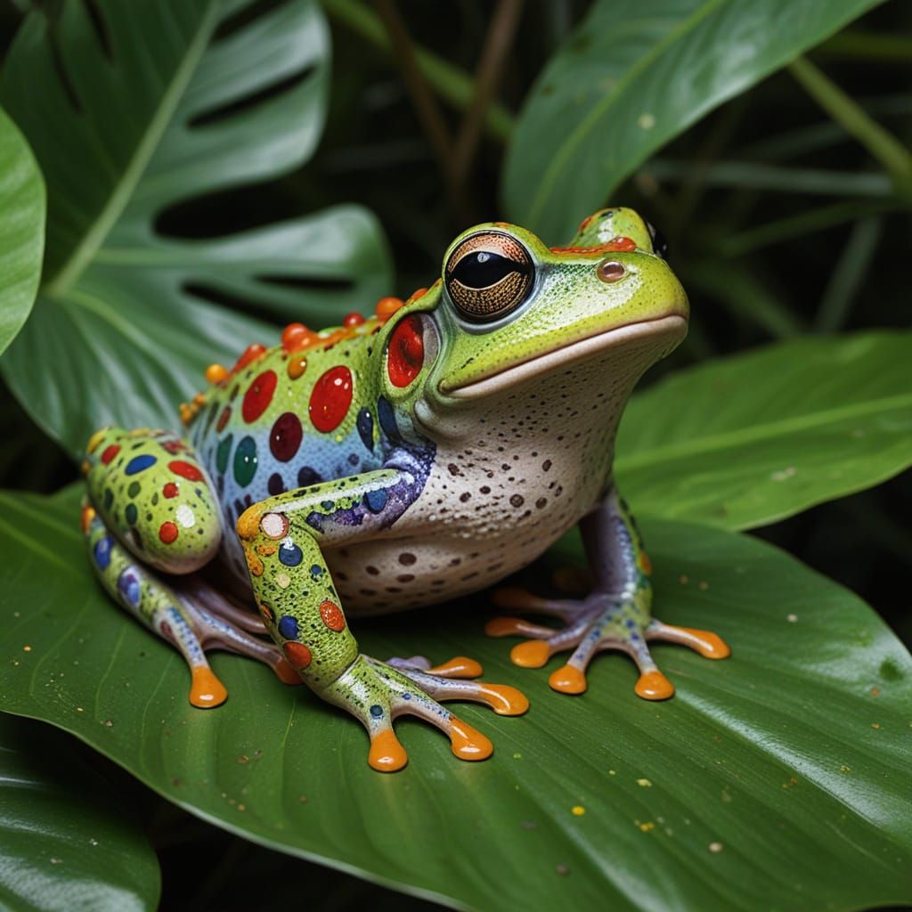 Colorful Polka Dot Frog in Jungle, Macro Focus