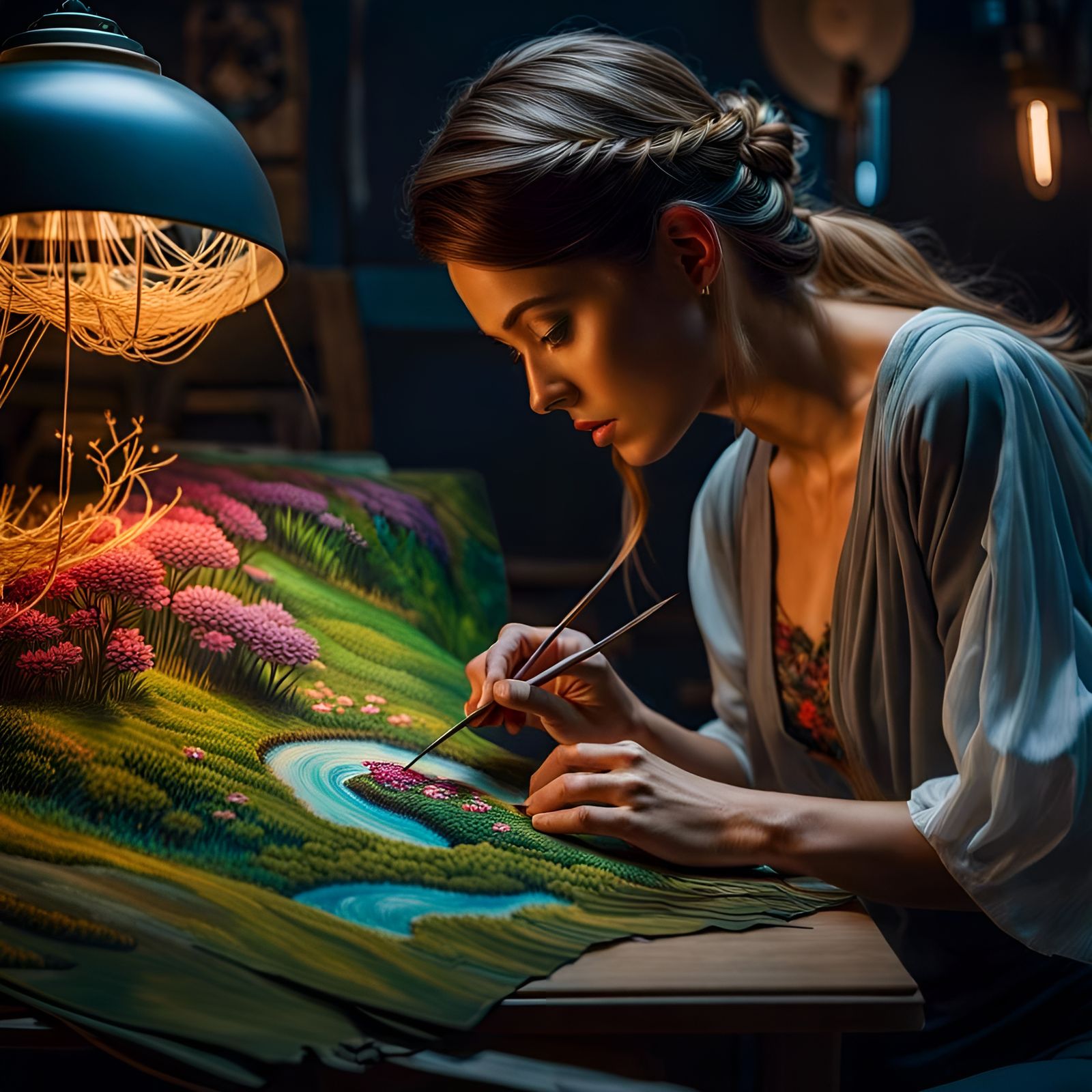 woman making a crocheted world